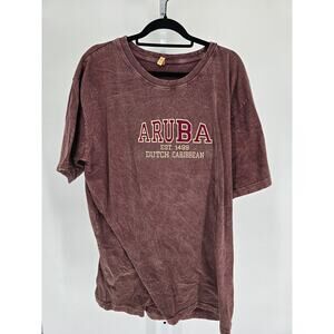 Mens Sz XXL Aruba Dutch Caribbean Short Sleeve T Shirt Brown Stone Wash Vintage
